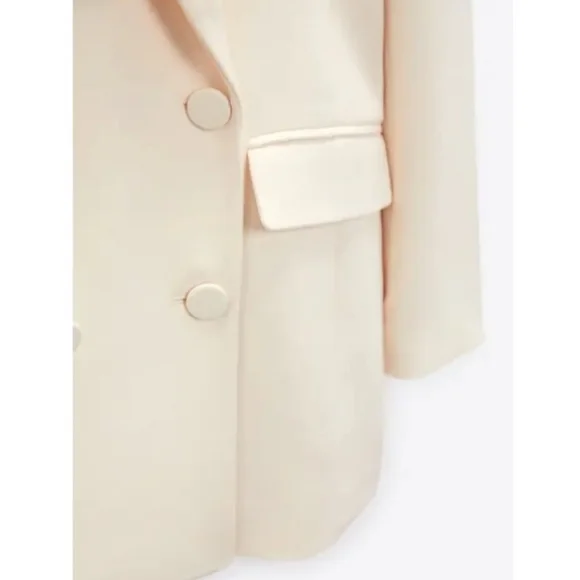 ZARA DOUBLE BREASTED LONG BLAZER COAT JACKET ECRU XS - Picture 9 of 12